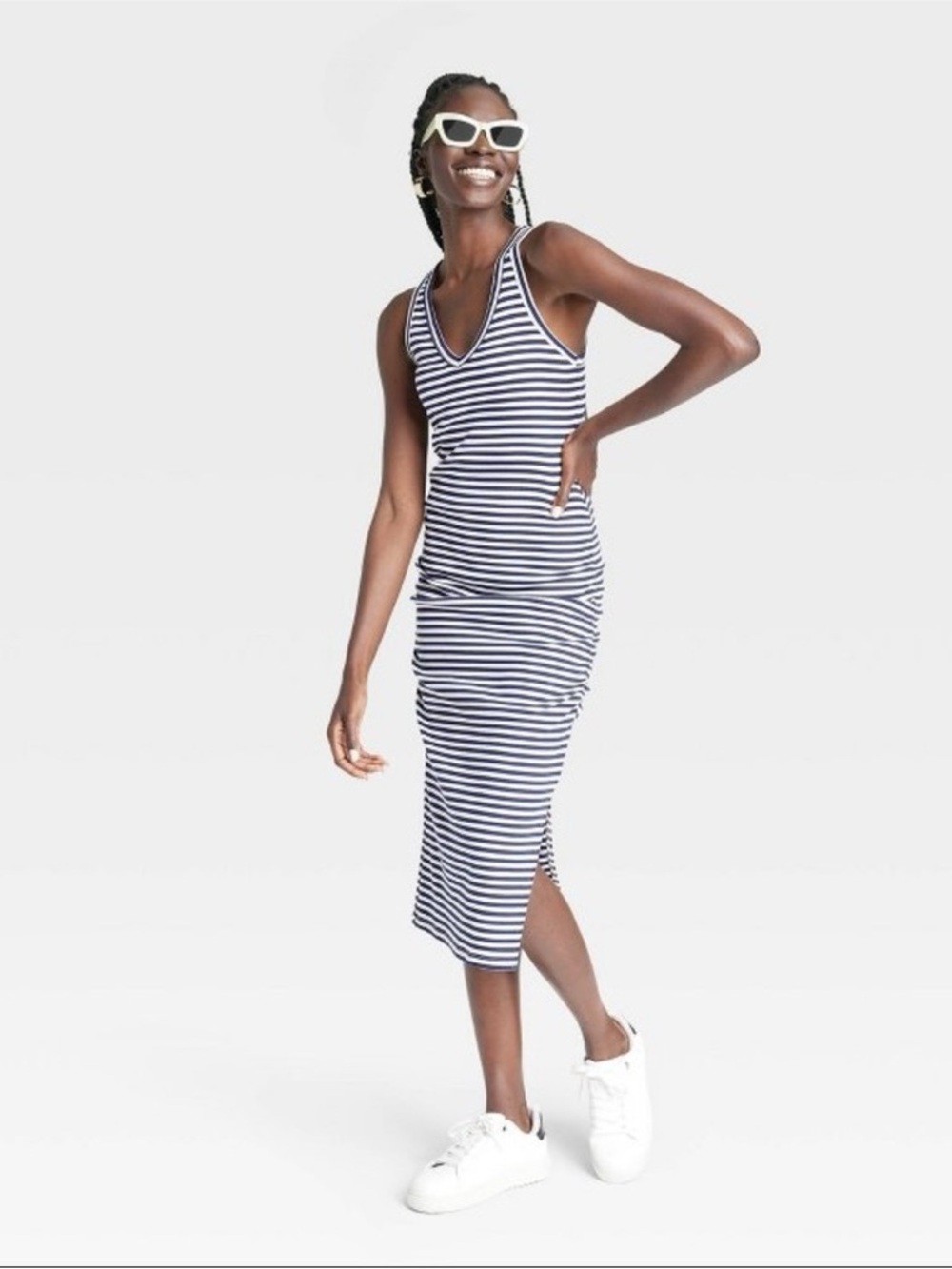 Striped Navy and White Tank Midi Dress
